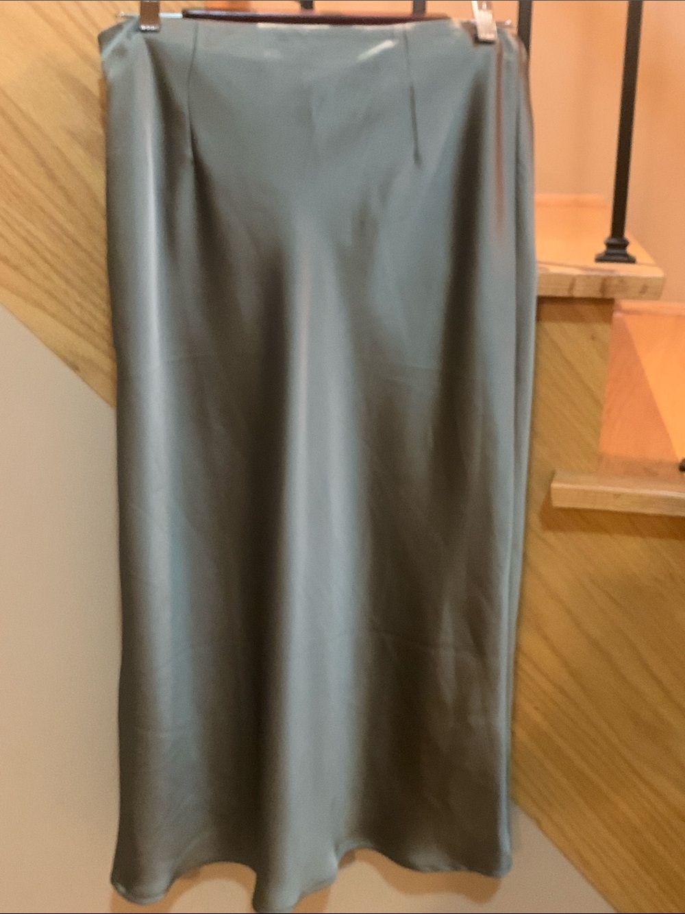 H&M Satin Maxi Skirt in Sage Green
